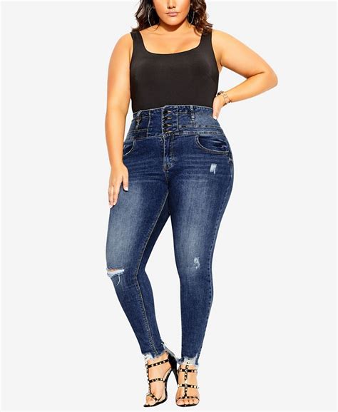City Chic Women S Trendy Plus Size Harley Rip Vibes Corset Jeans Macy S