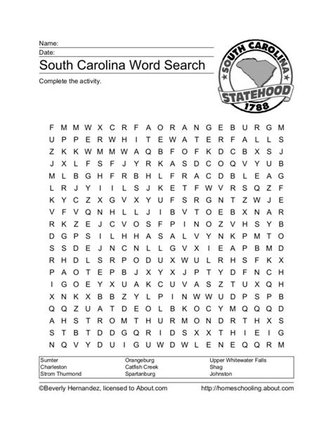 South Carolina Word Search Worksheet For 3rd 5th Grade Lesson Planet