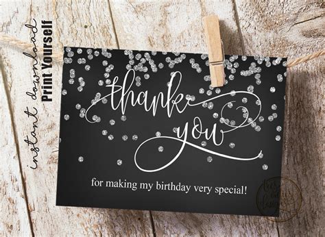 Adult Birthday Thank You Card Thank You Flat Card Silver Etsy