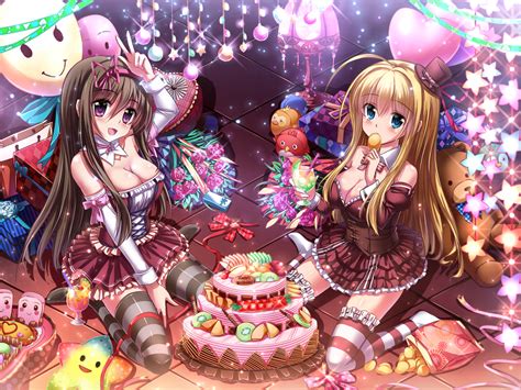 2girls breasts cake chocolat noukome cleavage dress food miazi ore no nounai sentakushi ga
