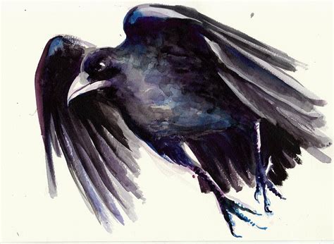 Flying Raven Crow Painting Painting By Tiberiu Soos