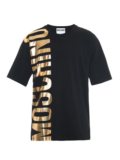 Moschino Printed Logo Cotton T Shirt In Black Gold Black For Men Lyst