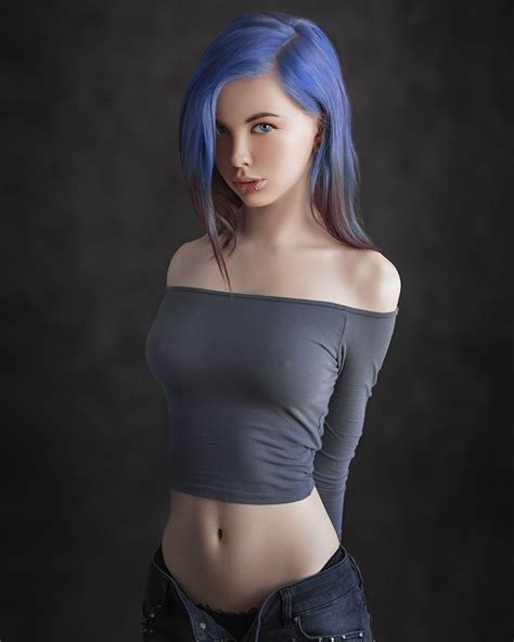 Evgeny Sibiraev Women Blue Hair Dyed Hair Long Hair Straight Hair