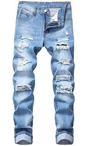 Hengao Mens Fashion Slim Fit Skinny Destroyed Ripped Jeans In 2022