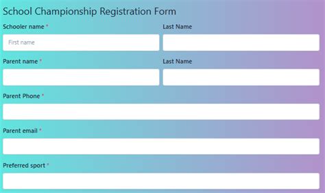 School Championship Registration Form Template Shform Form Builder