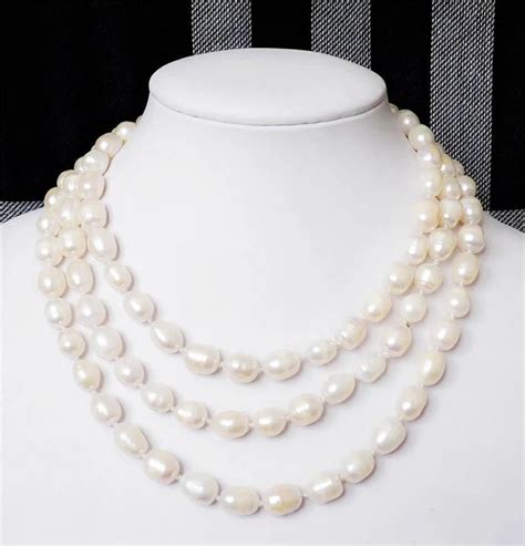 Real Natural Pearls Mm White Akoya Rice Pearl Necklace Inches