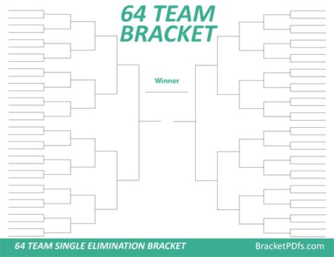 64 Team Bracket Single Elimination Printable Bracket In 14 Different