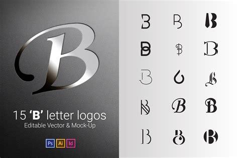 15 B Letter Logos Vector And Mock Up Creative Illustrator Templates