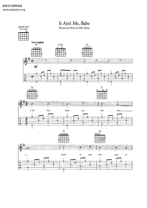 Bob Dylan-It Ain't Me, Babe Sheet Music pdf, - Free Score Download ★