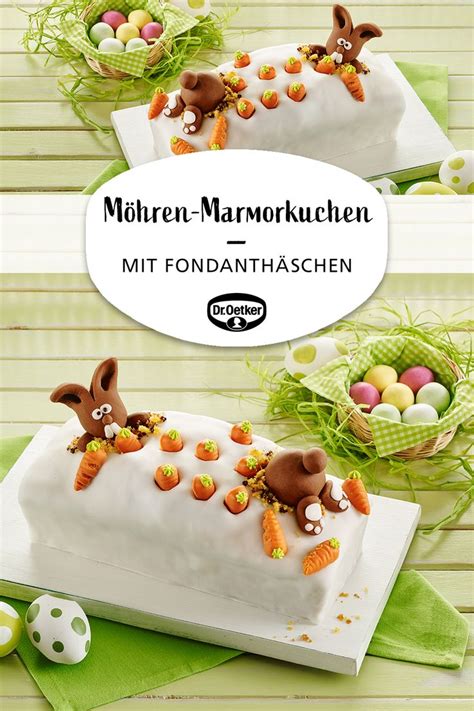 Oder über nacht im kühlschrank fest werden lassen. Möhren-Marmorkuchen mit Fondanthäschen | Rezept in 2020 ...
