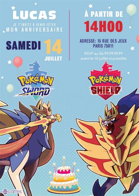 Que ce soit pour un anniversaire, une fête, un heureux événement ou tout simplement lui écrire quelques mots d'amour faites plaisir tous les jours à ceux que vous aimez. Invitation anniversaire Pokemon épée et bouclier, à ...