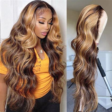 honey blonde piano color body wave wig 100 human hair highlight body wave p4 27 hd lace front