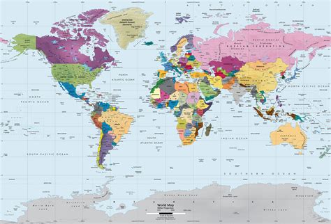 🔥 Download Gray Oceans World Political Map Wall Mural Miller Projection