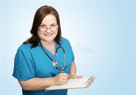 Nurse With Clipboard On Blue Stock Photo Image Of Doctor Plus 4167506