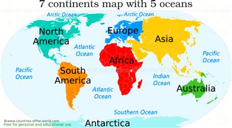 The 7 World Continents And Oceans Map Usafaqwizard
