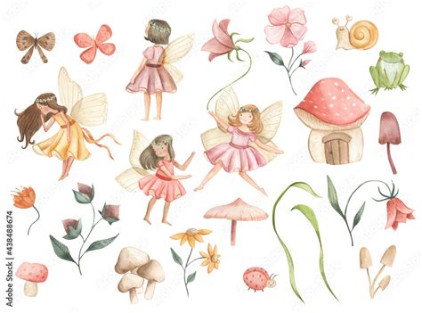 Fairy And Flowers Watercolor Illustration For Girls Stock Illustration