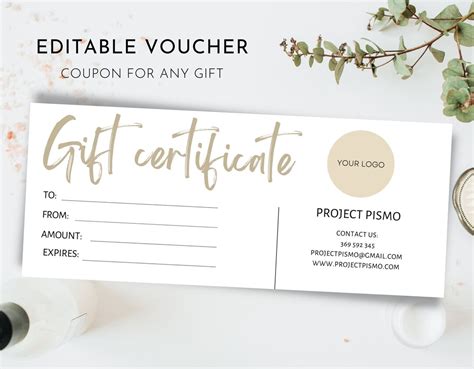 Editable Template For Gift Certificate Elegant Nude Gift Card Etsy