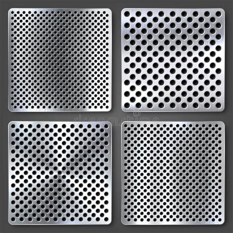 Realistic Perforated Brushed Metal Textures Set Polished Stainless