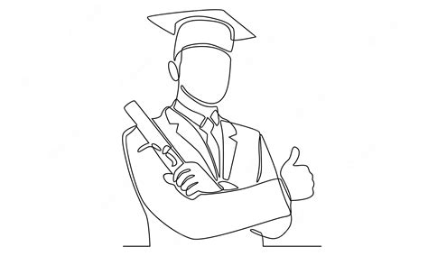 Premium Vector Continuous Line Of Man Happy Graduate With Diploma