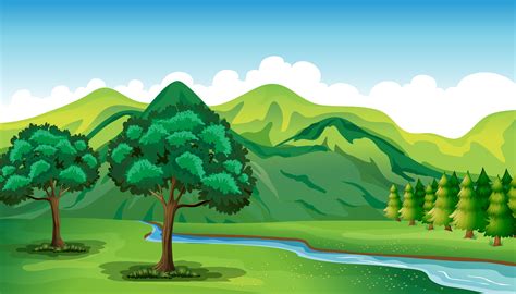 A River And A Beautiful Landscape 525472 Vector Art At Vecteezy
