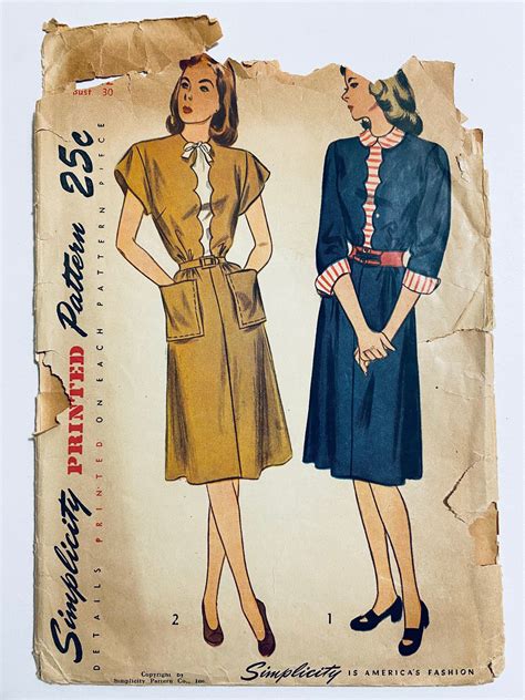 Simplicity 1860 Bust 30 B30 Vintage 1940s Sewing Etsy Mini Dress