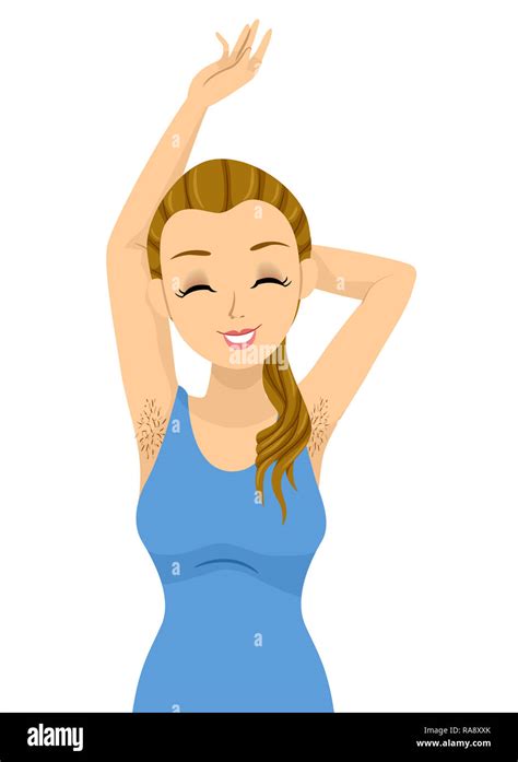 Illustration Of A Teenage Girl Showing Her Armpits With Hair Stock