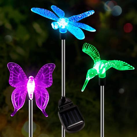 6pack Rgb Decor Landscape Lamp Led Solar Light Hummingbird Butterfly