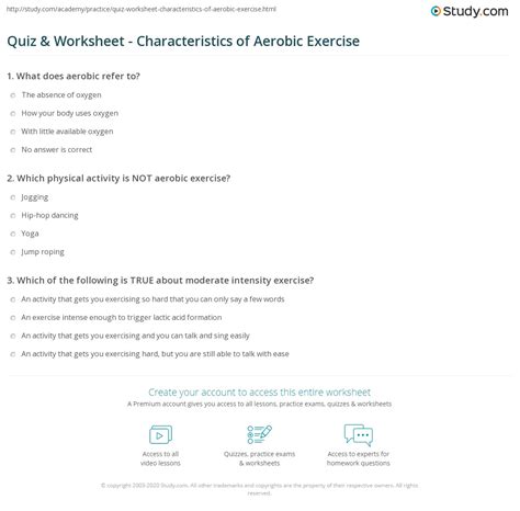 Quiz And Worksheet Characteristics Of Aerobic Exercise