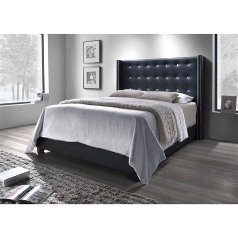 Dg Casa Black Savoy Wingback Bed Upholstered Platform Bed Wingback