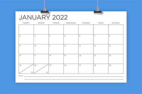 11 X 17 Inch 2022 Calendar Template Instant Download Thin Etsy