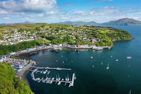 Aerial View From Drone Of Village Of Tobermory On Isle Of Mull Argyll