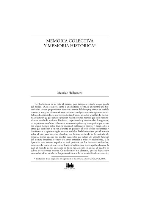 Memoria Historica Y Colectiva Memoria Colectiva Y Memoria Historica