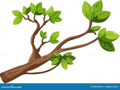 Vector Of Cut Tree Branch Sprouted With New Green Leaves Tree Branch