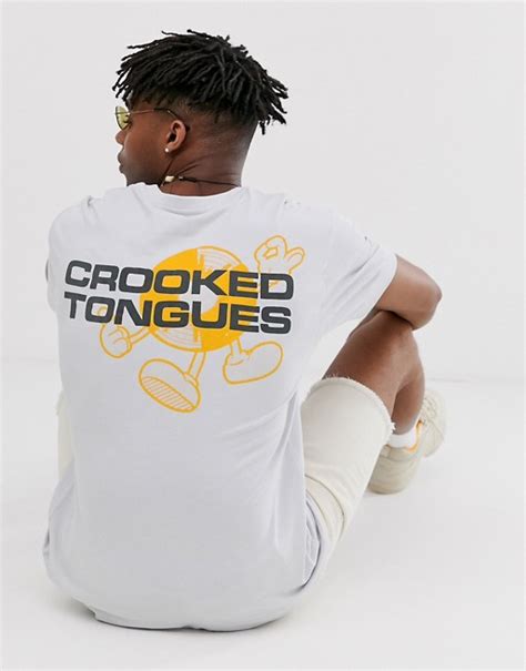 Crooked Tongues T Shirt In Gray With Front And Back Print Asos