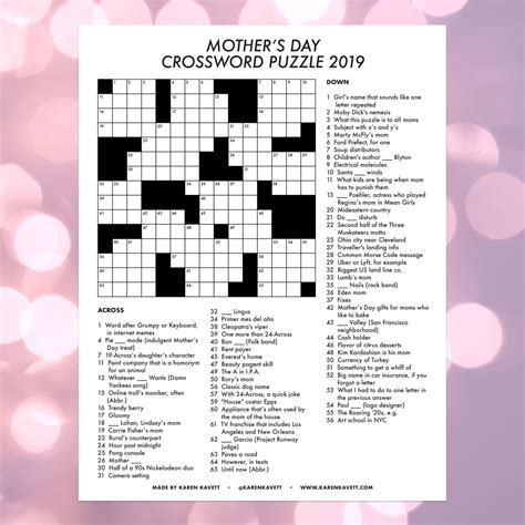 Mothers Day Crossword Puzzle 2019 Karen Kavett