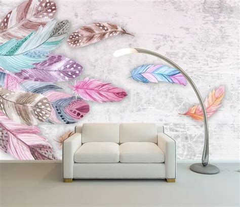 Colorful Feather Wallpaper Mural In 2021 Feather Wallpaper Wall