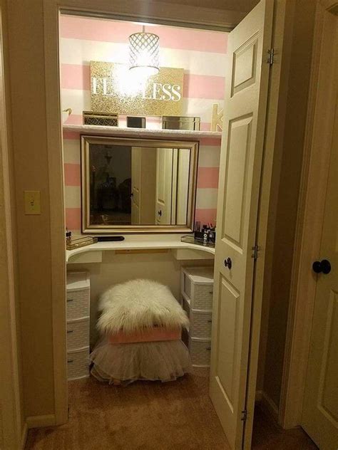 What's great about turning your closet into an office space is that if you decide to keep the doors on it, you can close them and put all that work out of sight! Husband Turns Spare Closet Into A Beautiful Vanity For His ...