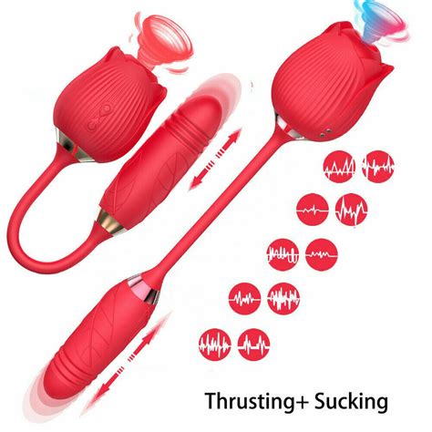 Rose Clit G Spot Vibrator Oral Sucking Thrusting Dildo Bullet Sex Toys