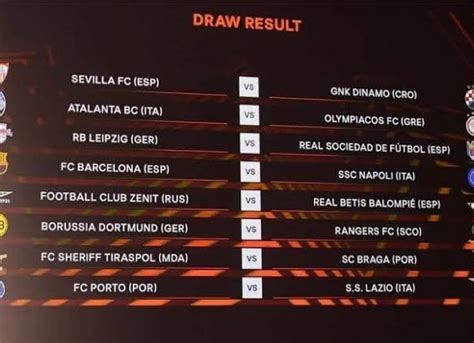 Hasil Drawing 16 Besar Liga Eropa 2021 2022 Laga Juara Grup Melawan