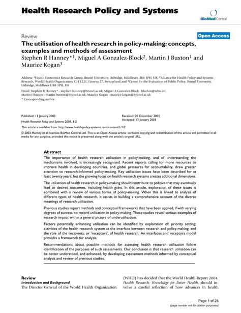 Pdf The Utilisation Of Health Research In Policy Making Concepts