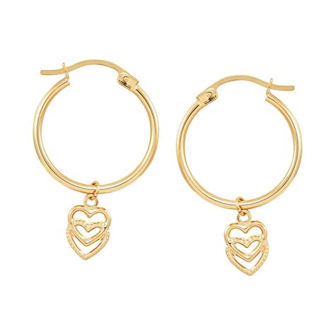 20 Mm Dangle Heart Hoop Earrings In 14K Gold EBay