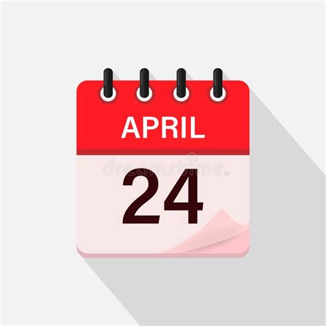 April 24 Calendar Icon With Shadow Day Month Flat Vector