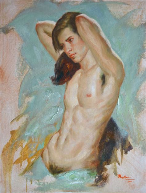 ORIGINAL ARTWORK OIL PAINTING GAY MAN ART MALE NUDE ON CANVAS SIGNED BY