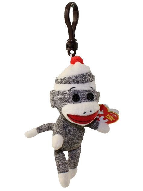 Ty Ty Beanie Baby Socks The Sock Monkey Grey Plastic Key Clip