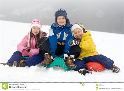 Kids Playing In Fresh Snow Stock Photo Image Of Children
