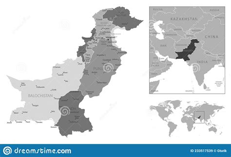 Pakistan Highly Detailed Black And White Map Stock Vector