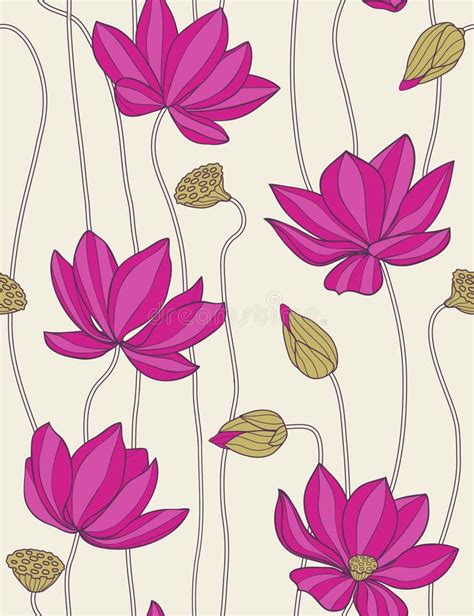 Pink Lotus Seamless Pattern Stock Illustration Illustration Of