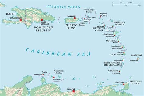 The Caribbean Countries Political Map With National Borders The My