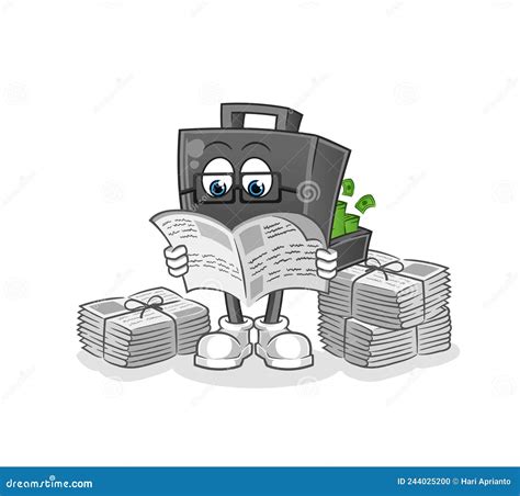 Money Briefcase Read Newspaper Cartoon Character Vector Stock Vector