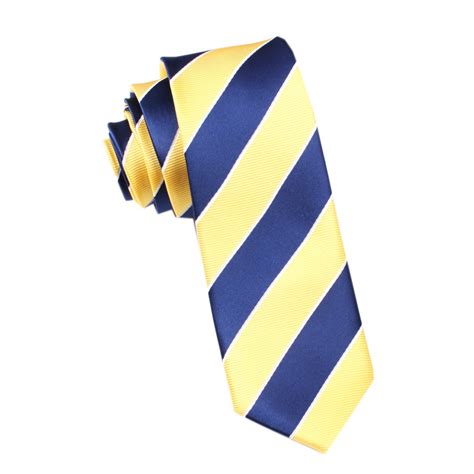 Yellow And Navy Blue Striped Skinny Tie Regimental Slim Ties Necktie